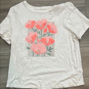 Old Navy White Tee with Pink Floral Design